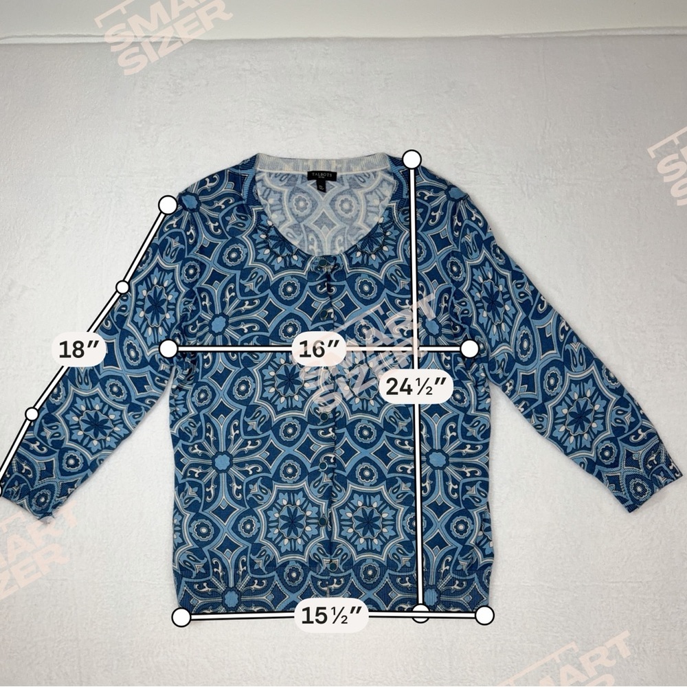 Talbots Blue and White Geometric Button Cardigan - Picture 7 of 10